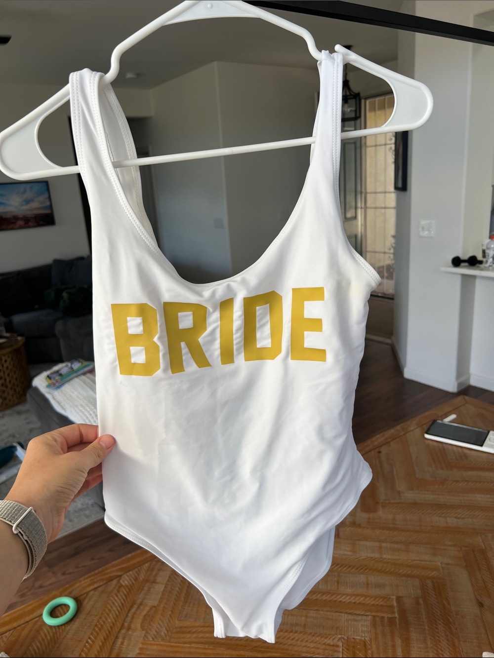 White Bride One-Piece Swimsuit with Gold Logo
